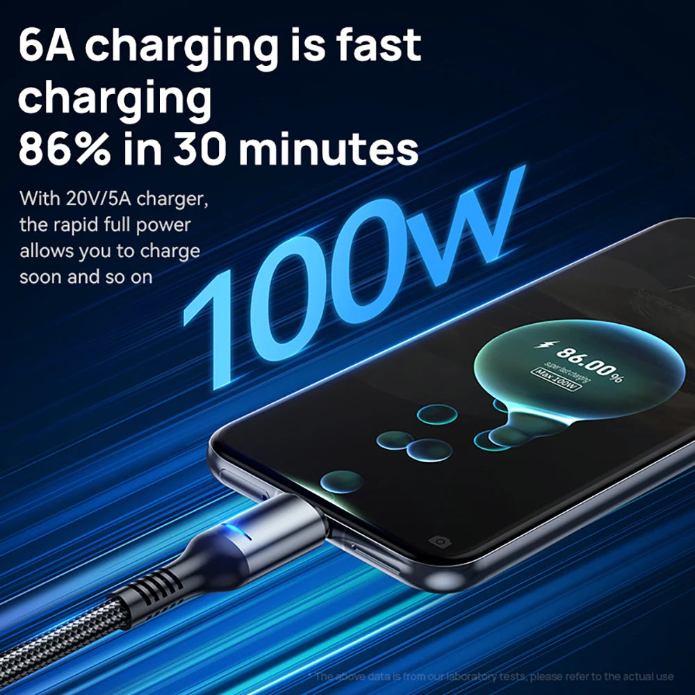 USB-C 100W 6A Fast Charging Cable with Smart Auto Power-Off LED Display Nylon Braided Cord Charger USB to Type C High-Speed Data