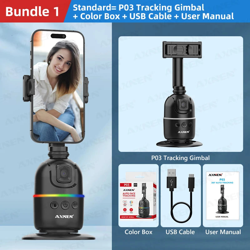 Smart Auto Face Tracking Desktop AI Gimbal – 360° Rotation, Follow Focus, Vlog Kit P03 Follow Focus