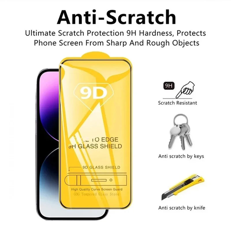 9D Screen Protector Tempered Glass for iPhone 17 16 Pro Max 16e 15 14 13 12 11 Protective Glass for iPhone X XR XS Max 7 8 Plus