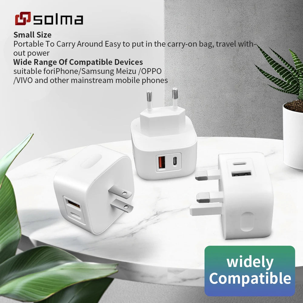 Chargeur Rapide USB-C & USB – Adaptateur Mural Compact