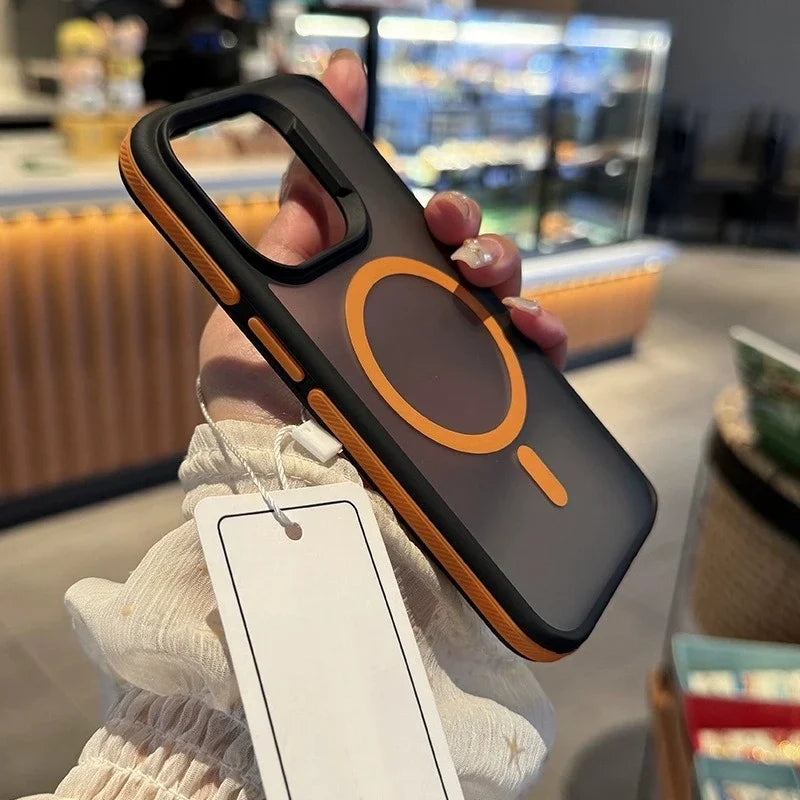 Coque Blindée Matte MagSafe – iPhone 16/15/14/13/12/11 Pro Max Orange