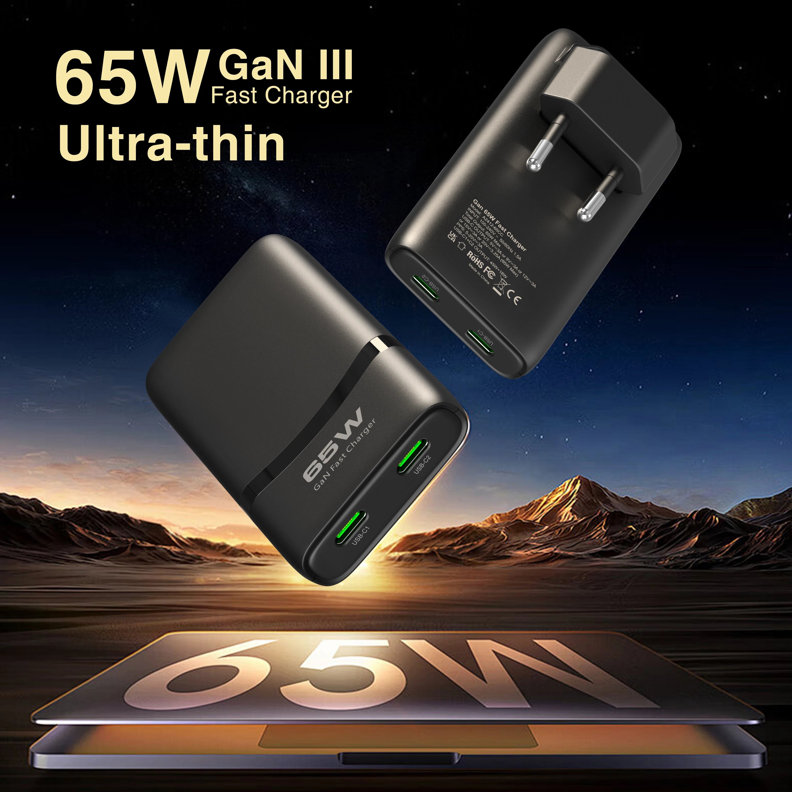 Chargeur GaN 65W Double Port USB-C – Charge Ultra-Rapide & Compact