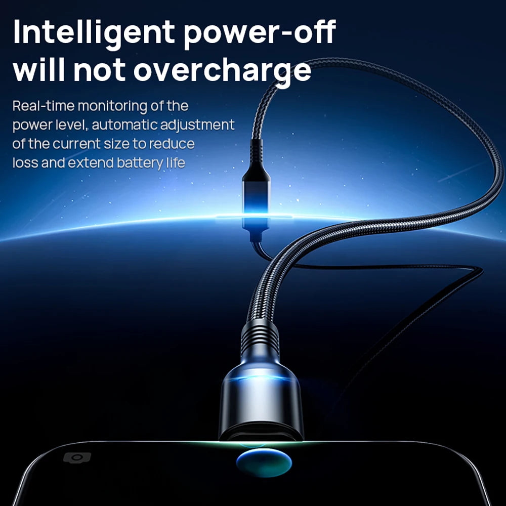 USB-C 100W 6A Fast Charging Cable with Smart Auto Power-Off LED Display Nylon Braided Cord Charger USB to Type C High-Speed Data