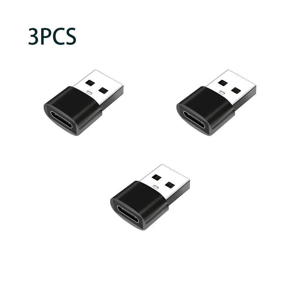 3-Pack USB to USB C Adapter, USB C Female to USB Male Super Fast Charging and OTG Converter Compatible with iPhone 15/14/13/12 P USB 2.0 black -3PCS