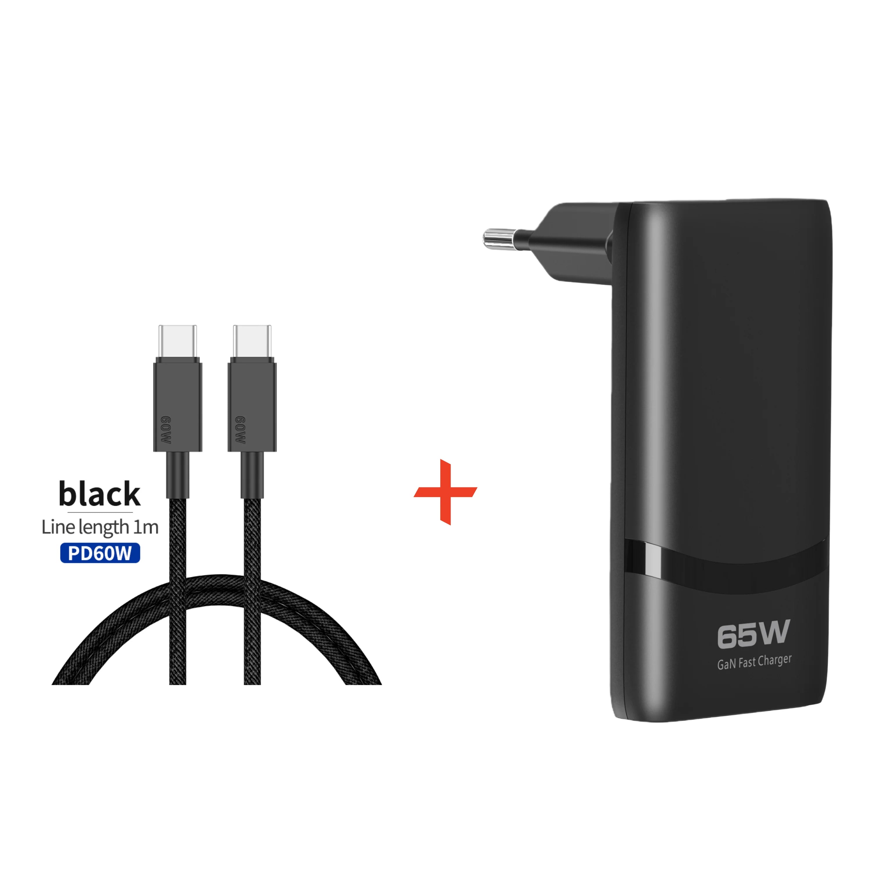 Chargeur GaN 65W Double Port USB-C – Charge Ultra-Rapide & Compact 65W black-1m line