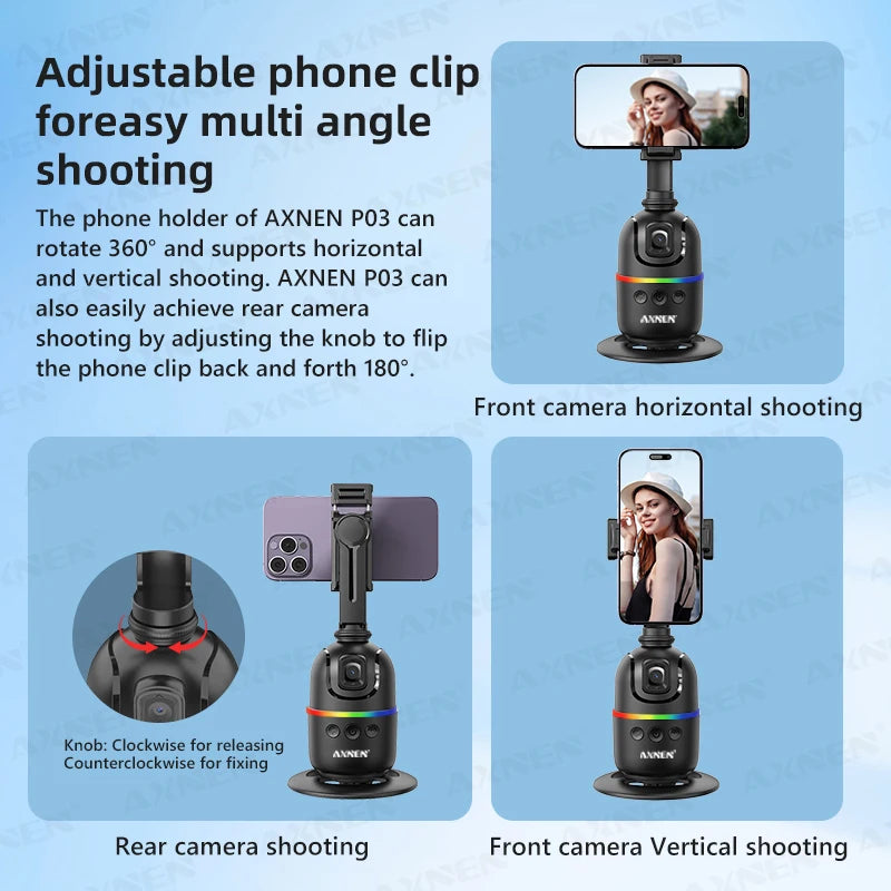 Smart Auto Face Tracking Desktop AI Gimbal – 360° Rotation, Follow Focus, Vlog Kit