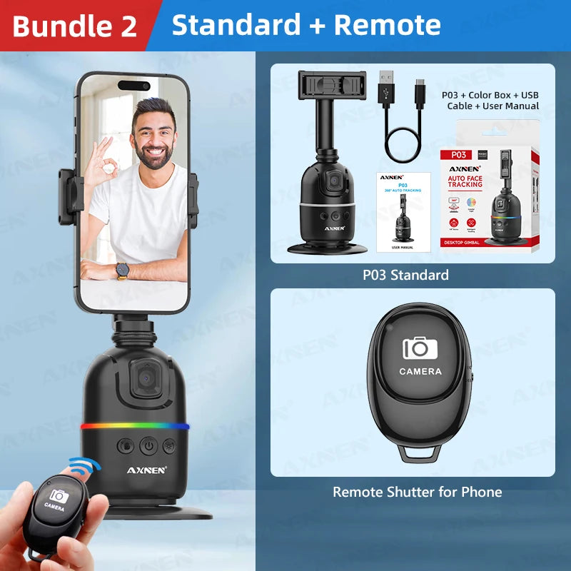 Smart Auto Face Tracking Desktop AI Gimbal – 360° Rotation, Follow Focus, Vlog Kit P03 Tracking Gimbal