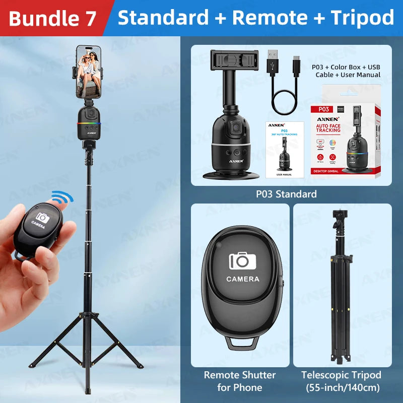 Smart Auto Face Tracking Desktop AI Gimbal – 360° Rotation, Follow Focus, Vlog Kit add-RC-Tripod