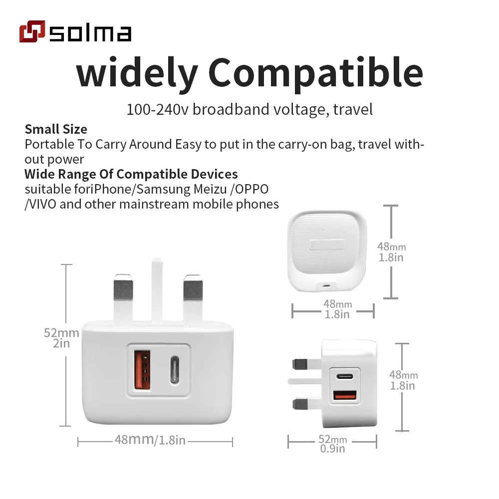 Chargeur Rapide USB-C & USB – Adaptateur Mural Compact