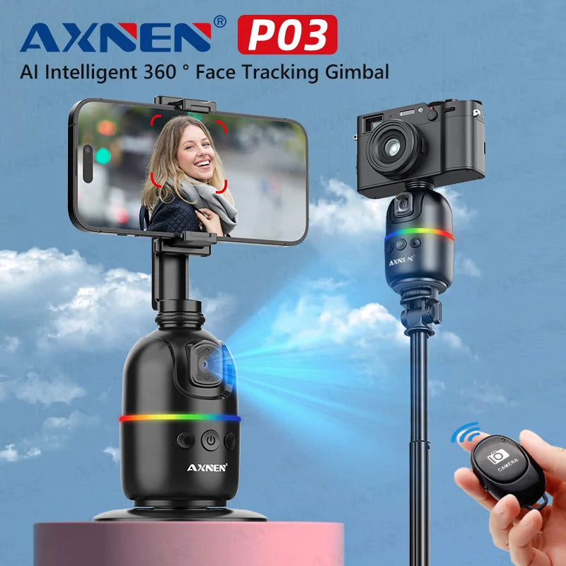 Smart Auto Face Tracking Desktop AI Gimbal – 360° Rotation, Follow Focus, Vlog Kit
