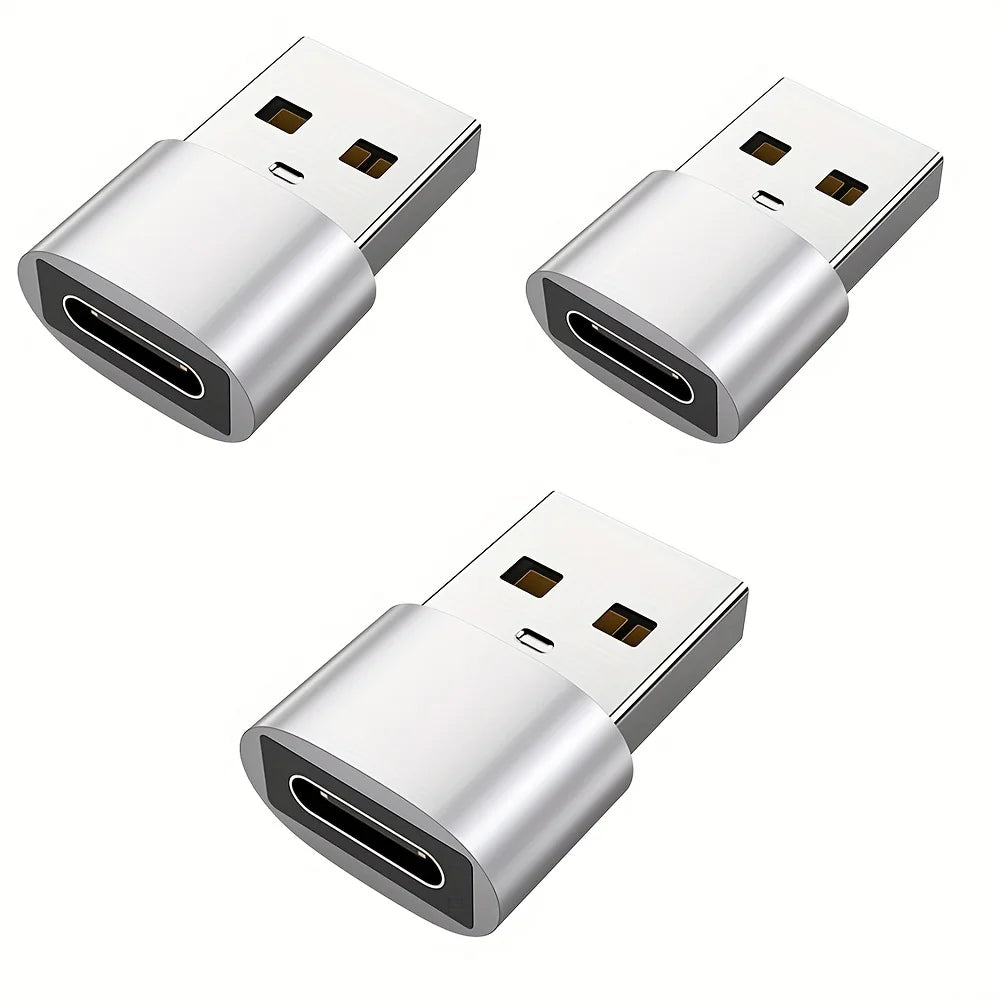 3-Pack USB to USB C Adapter, USB C Female to USB Male Super Fast Charging and OTG Converter Compatible with iPhone 15/14/13/12 P USB 2.0 silvery-3PCS