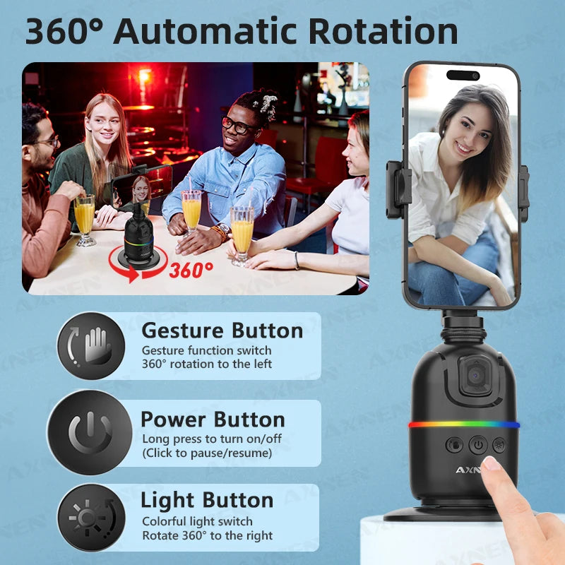 Smart Auto Face Tracking Desktop AI Gimbal – 360° Rotation, Follow Focus, Vlog Kit
