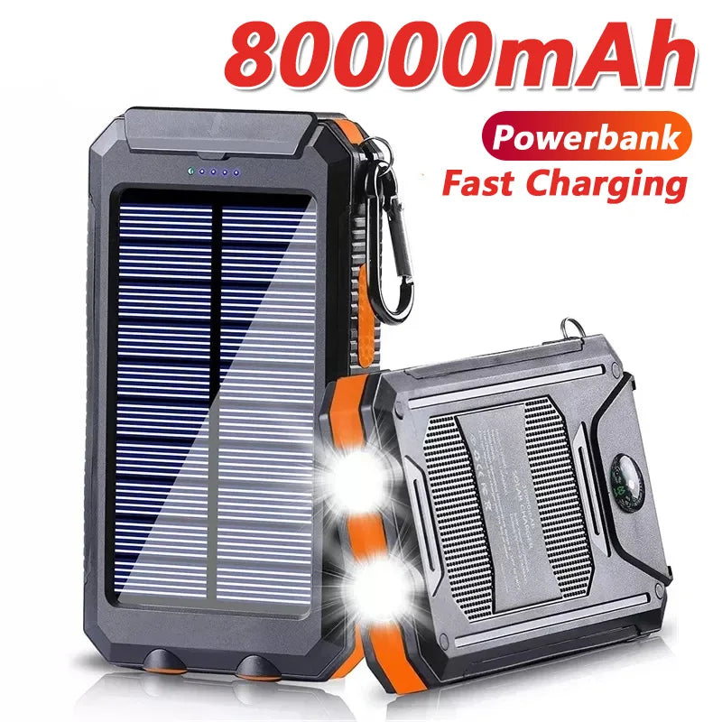 Batterie Solaire Portable 80000mAh – Charge Rapide, Lampe LED & Chargeur Universel