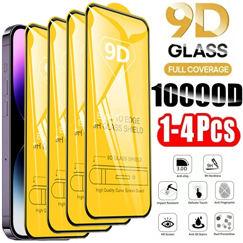 9D Screen Protector Tempered Glass for iPhone 17 16 Pro Max 16e 15 14 13 12 11 Protective Glass for iPhone X XR XS Max 7 8 Plus Tempered glass