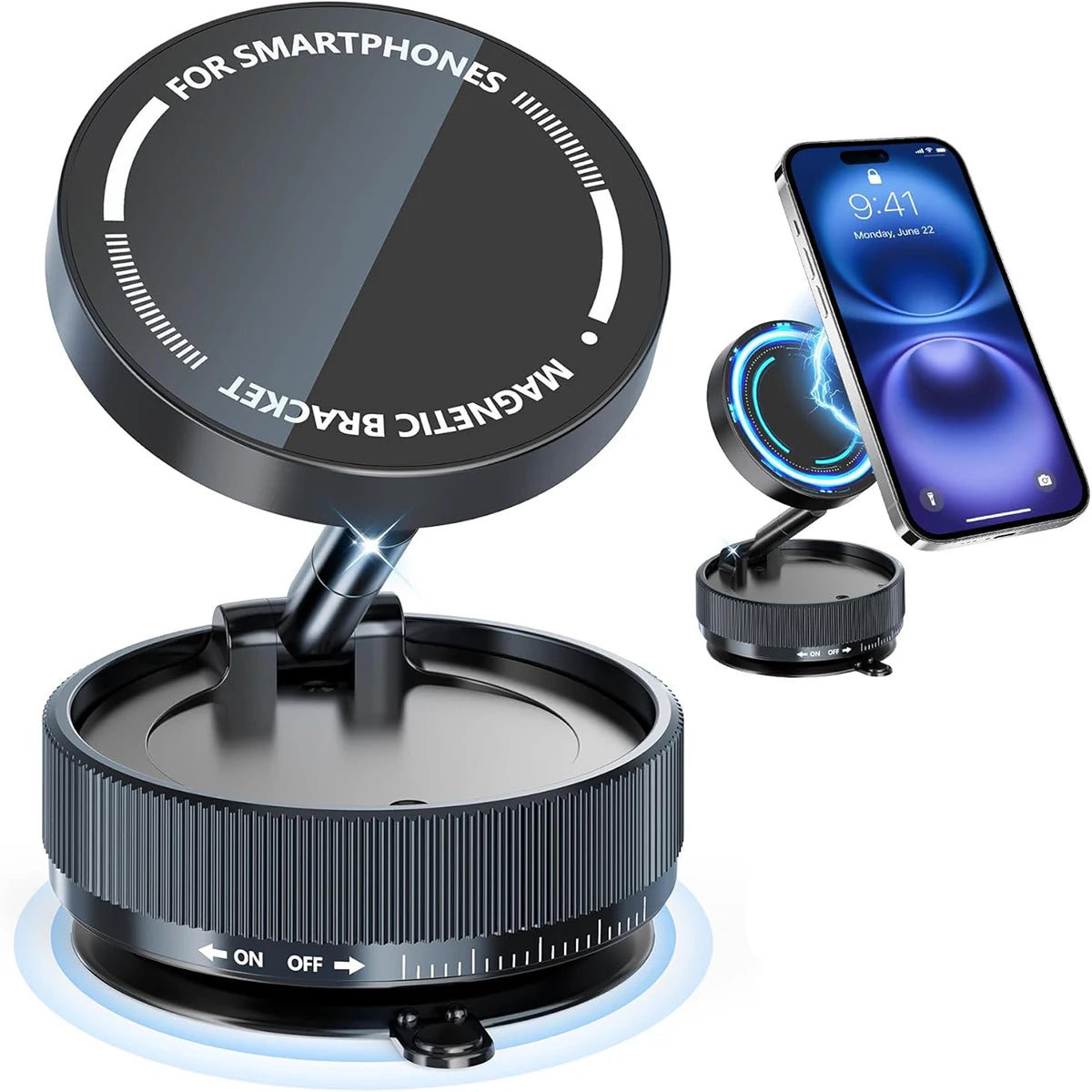 Support Magnétique Voiture MagSafe 360° – Compact, Pliable & Ventouse Ultra-Puissante K10-Black