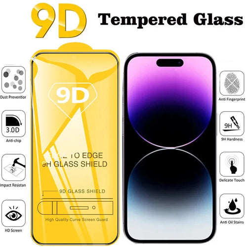 9D Screen Protector Tempered Glass for iPhone 17 16 Pro Max 16e 15 14 13 12 11 Protective Glass for iPhone X XR XS Max 7 8 Plus
