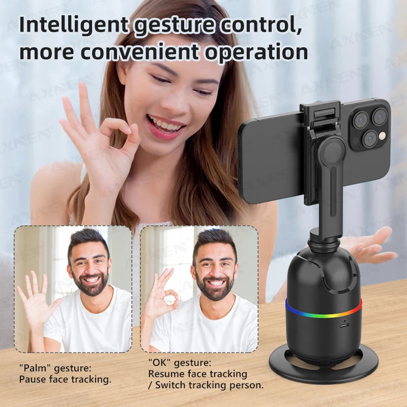 Smart Auto Face Tracking Desktop AI Gimbal – 360° Rotation, Follow Focus, Vlog Kit
